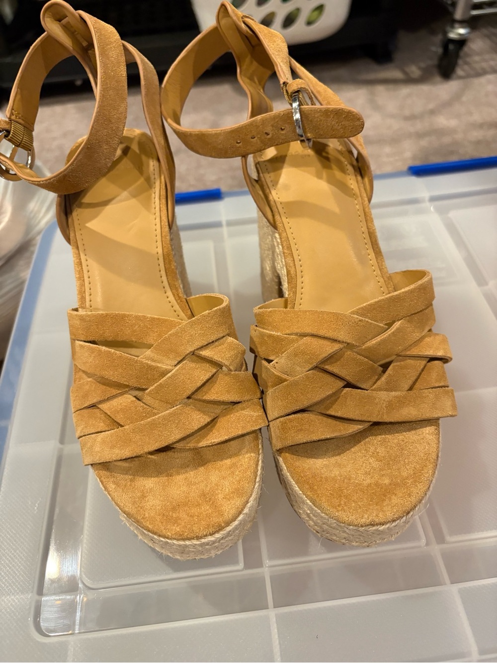 *NEVER WORN* Marc Fisher Women's Tan Suede Wedge Sandals with Ankle Strap